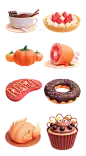 素材组合-感恩节通用软3D感恩节美食食物元素贴纸