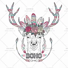 60号北欧创意麋鹿兔子卡通鹿角开花装饰画芯印刷手绘水彩矢量素材-淘宝网