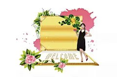 托着礼盒的美女和卡片素材PSD分层素材|PSD素材|创意设计|分层素材|蝴蝶结|卡片|玫瑰花|人物|涂鸦手绘|名片卡片|名片卡片背景模板|VI名片卡片模板|外国名片卡片模板