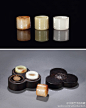 #玉器#【 清乾隆 《白玉、黄玉御题诗文扳指》 】内直径：2cm。扳指一套三件，和田白玉、甘栗黄玉、金红沁玉各一，配色巧妙，色泽丰富。三件扳指形制相类，上曲下平，侧壁一周镌刻乾隆御题诗文，十分珍稀。更难能可贵之处，此三件玉质扳指配有原装紫檀木盒，历经数百年无一损佚，可谓冥冥之中得以护佑。