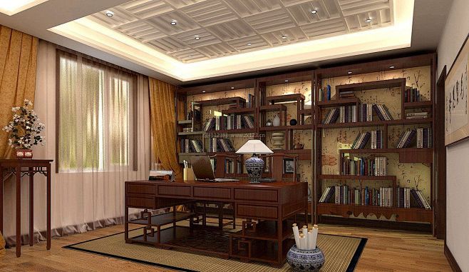 中式书房家装室内装饰设计效果图欣赏