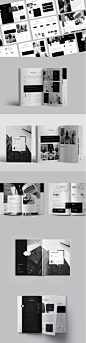 黑白配色的高端时尚的企业简介画册楼书品牌手册杂志设计模板 