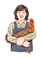 农场农妇 漂亮公鸡 淡彩手绘 人物插图插画设计PSD ti087a22301