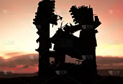 以城市中心区为背景的灾难电影海报概念。夜景。被战争摧毁的城市。