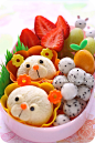 Use flower food picks to make ears for sandwich or rice ball. So cute #bento