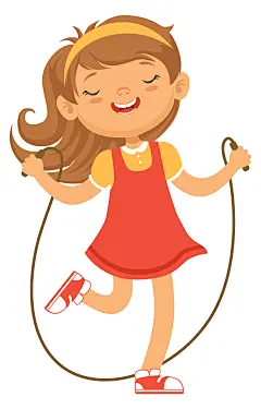 可爱跳绳小女孩矢量插图