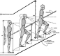 人体上楼梯台阶的姿势，人体工程学。设计参考图。