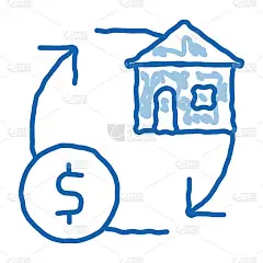 签名交换金钱在房子涂鸦图标手绘插图