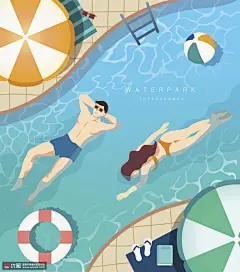 消暑假期水上乐园夏日戏水夏季插画图片下载-优图网