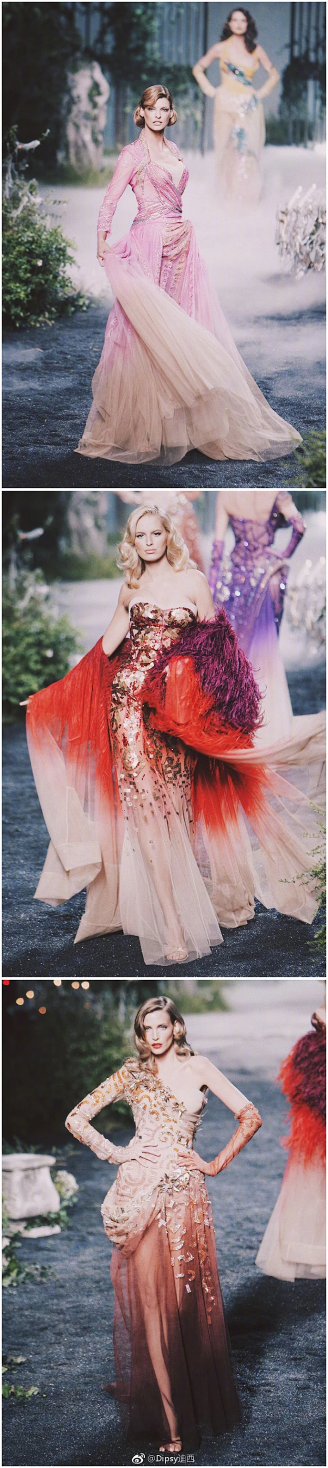 2005年，Dior秋冬高定｜鬼魅的破败庄园中，John Galliano带来这出向Dior老先生诞辰100周年献礼的奢华大戏～整场高定分9大主题呈现：“Creation”是打版缝制中的半成品服饰，“Directrice”是合身剪裁的套装，“New Look”是品牌经典廓形，“Hollywood”则是热闹的民族服饰，“Clients”里都是黑色蕾丝 ​​​​...展开全文c