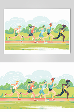 AI数字艺术扁平风校园运动会人物插画