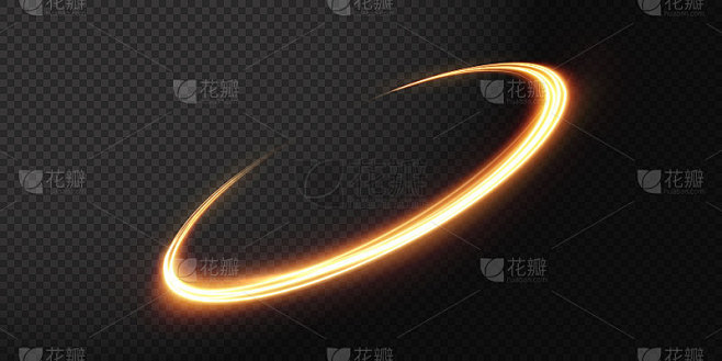 在透明背景上发光的金色波浪线。金光、电光...