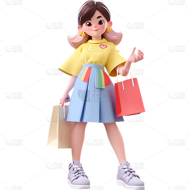 3D电商购物女孩人物贴纸