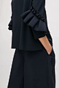 COS image 2 of Top with frill detailed sleeves in Navy