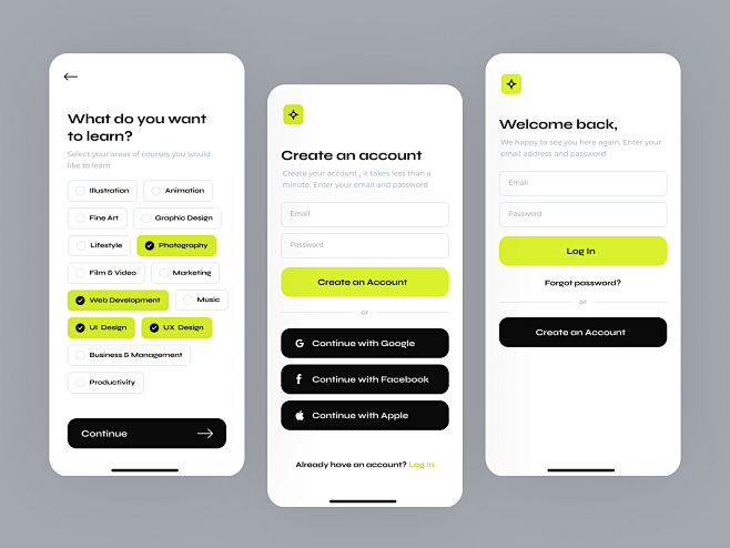 Log In Screens for O...