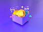 gift-QQ 3d icon white newgift gift green pink purple yellow star coin golden qq brand icon ui c4d 设计