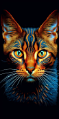 a closeup photo of pinstriped pattern on a cat, playful, hyperrealistic, dynamic composition and dramatic lighting, fun, low camera angle and hyper-exaggerated perspective, blend of fine art photography and digital image manipulation to create a mesmerizi