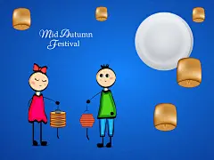 点击来源直接获取大图文件 |中秋节元素背景插图。丰收节时的中秋灯笼和月亮，伴有中秋文字，在大多数东亚国家庆祝。