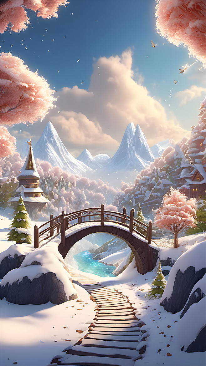 数字艺术冬日雪景背景图片-众图网