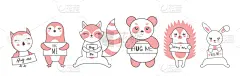 矢量,可爱的,绘画插图,乐趣,宠物,短语,缅因州,举起手,幼小动物,抱