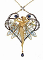 pendant with plique-à-jour enamel, sapphires and diamonds. Art Nouveau.@北坤人素材