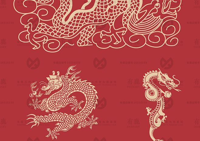 中式传统古典中国龙凤纹样图案纹理矢量素材...