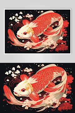 AI数字艺术新年春节锦鲤好运插画