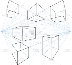 two point perspective line drawings set cubes
