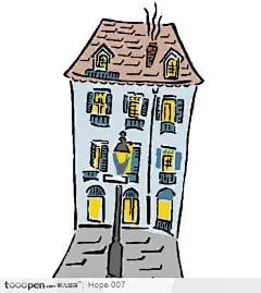 夜晚亮灯的居民楼房插画