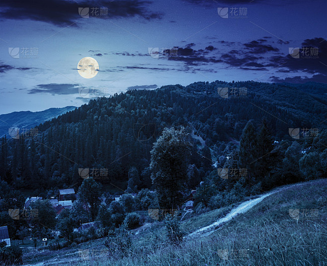 乡村夏季景观在夜晚的高山