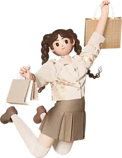 人物卡通素材、插画png免扣、C4D、装饰性元素、几何抽象、女孩、购物@一只嗨皮的小强
