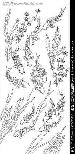 雕刻图线条图矢量图  鲤鱼