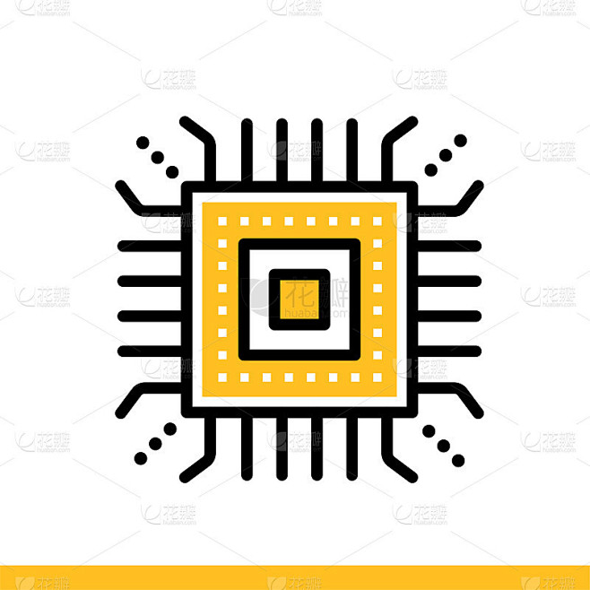 线性图标，CPU，硬件。数据计算和互联网技术的标志。适合印刷，网站和演示