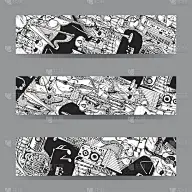 向量的横幅。收藏乐器。手绘插图在涂鸦风格。