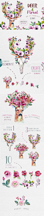 Deer, skull & floral : Deer, skull & floralAvailable for sale here:        https://creativemarket.com/Kris_peace/334111-Deer-skull-floral