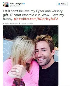 艾薇儿老公送17克拉钻戒 庆祝结婚一周年_星话题_明星_YOKA时尚网