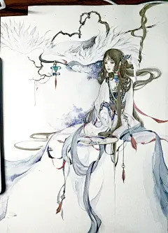 鹤-sinjisi_水彩,古风,教程_涂鸦王国插画