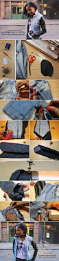 Frugal-nomics DIY :: Studded Denim Jacket with Leather Sleeves. Details at http://frugal-nomics.com/2013/01/diy-studded-denim-jacket-with-leather-sleeves/: 