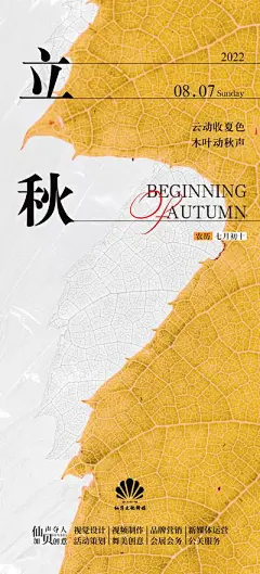 【南门网】海报 二十四节气 立秋 叶子 简约