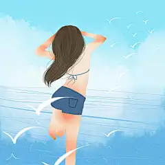 大海 闺蜜 情侣 火烈鸟 短发  #插画#