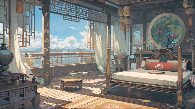 AI场景绘画-古代房屋场景-1170393-花瓣网