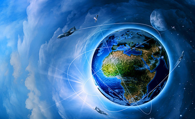 环绕地球的飞机卫星高清图片