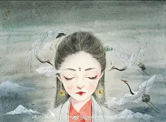 古风还是画的比较少呀～～怎么三个姐妹都闭眼了水彩#古风# ​​​​