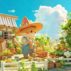 可爱的3D猫在农场里干活劳动节海报