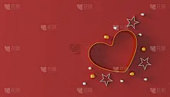 情人节快乐。心形礼盒上的红色背景。空间的文本。平的。前视图。三维演示