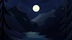 时尚月光高端唯美大气手绘风景插画