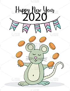 2020,符号,鼠,老鼠,可爱的,新年前夕,传单,请柬,贺卡
