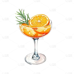 饮品系列卡通感水彩橙色鸡尾酒元素