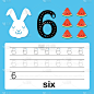 Number six, card for kids learning to count and to