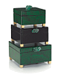 Limited Production Design: Set of 3 Malachite & Gold Jewelry Boxes * Click Image For Full Screen View